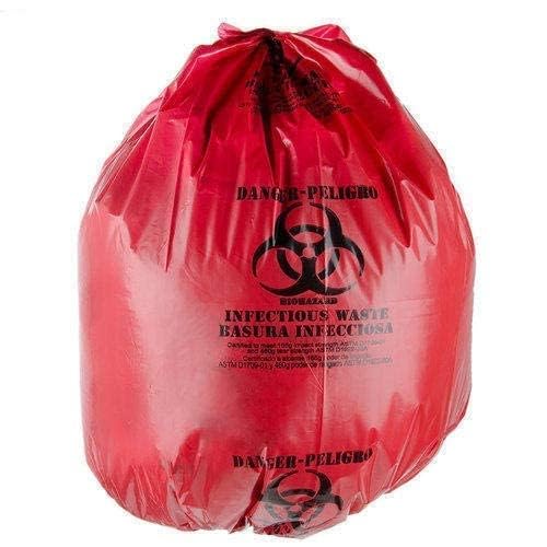 RED Color Bio Waste Virgin Hospital Garbage Bag Printed (29 Inch x 39 Inch Large) | Biohazard Waste Bag