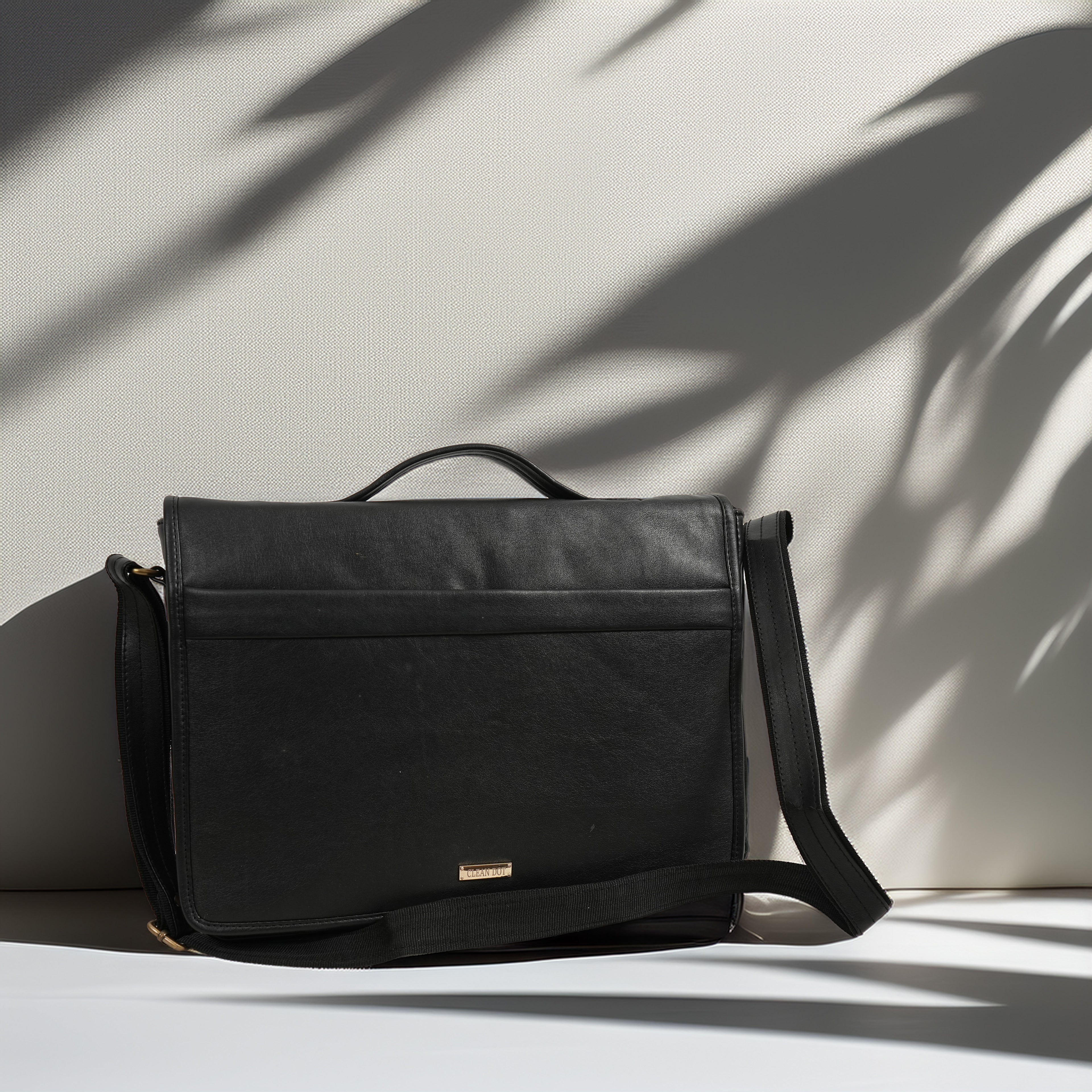 CleanDot UrbanPro Flap Laptop Messenger Bag – Black messenger laptop bag, 16 INCH LAPTOP office shoulder bag, leather flap laptop bag, men's black laptop bag, vegan leather bag, clean dot bag, executive messenger bag, laptop bags for professionals